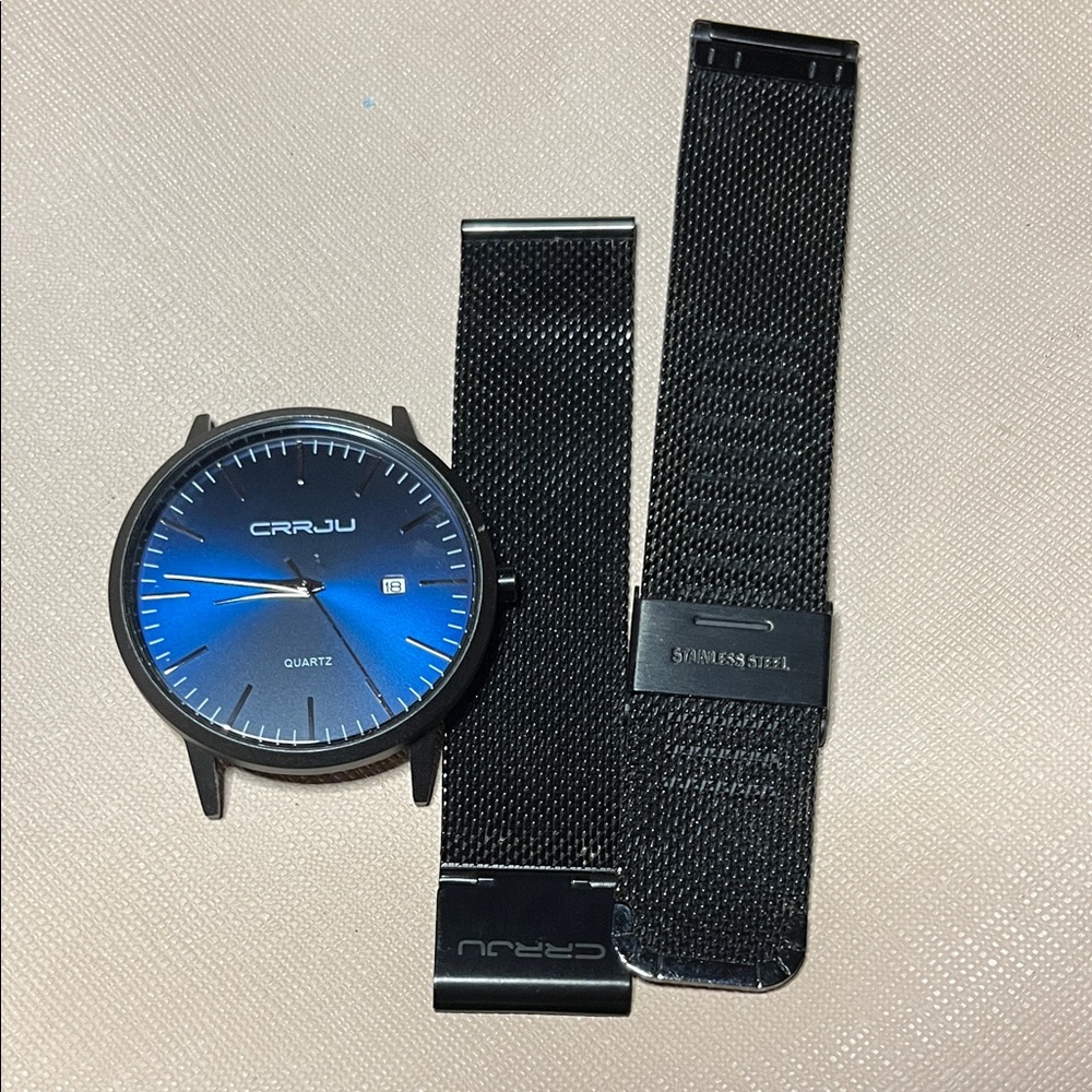 Men's Blue Dial Black Strap Watch